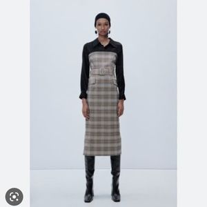 Zara shirt combination plaid belted midi dress